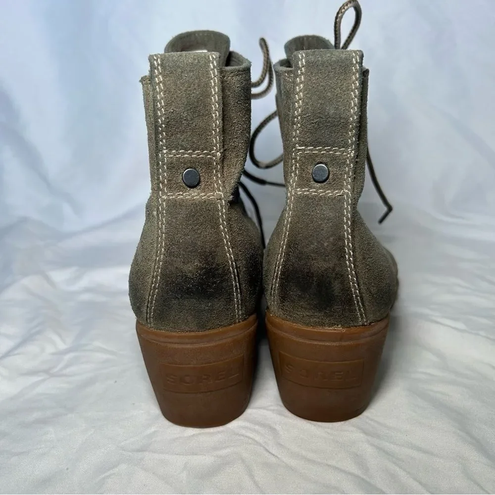 Sorel Toronto green suede lace up waterproof wedge boots women’s shoe size 7.5